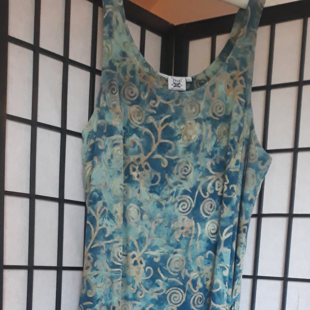 YAZDI, Multi-color Teal Blue Dress, 100% Rayon